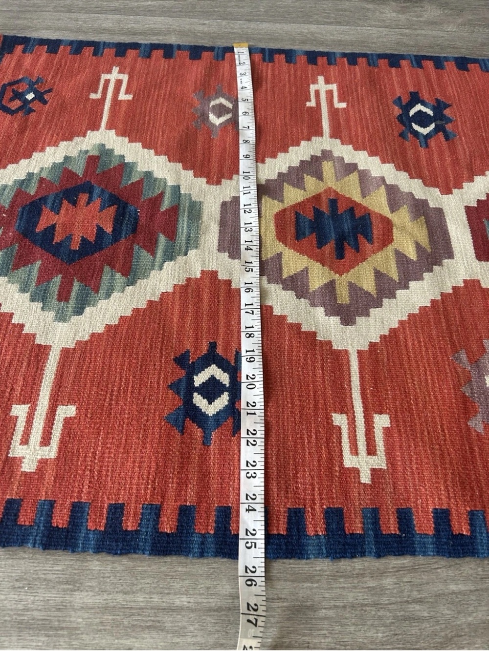 Vintage Kilim Rug Hand Woven Wool Turkish Tribal Geometric Southwestern 25x38 - Picture 7 of 14